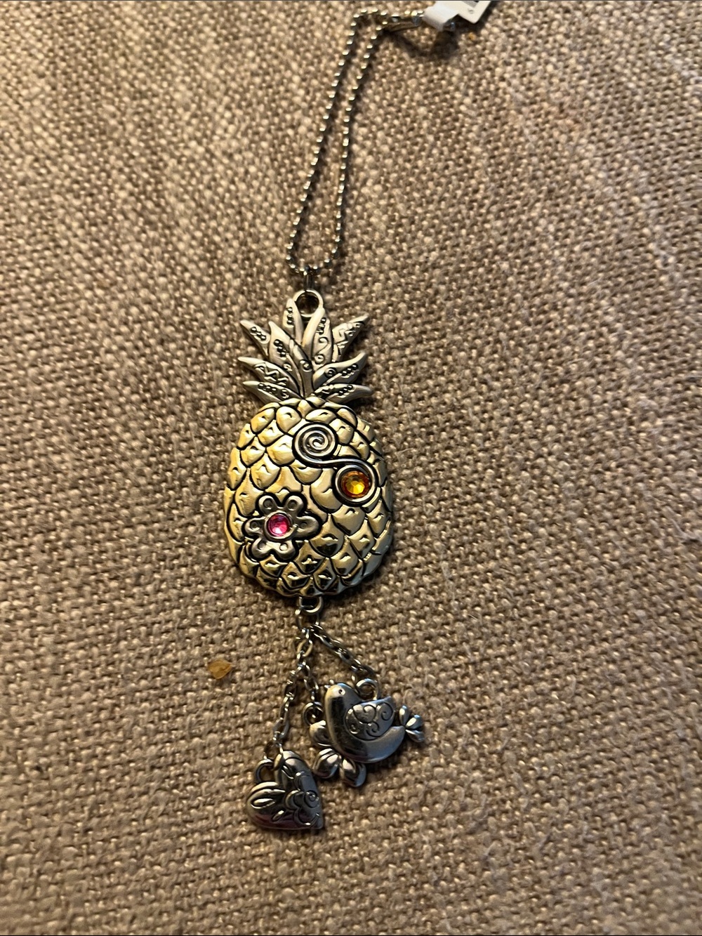 Silver-Tone Pineapple Car charm with Pink & Amber Accents